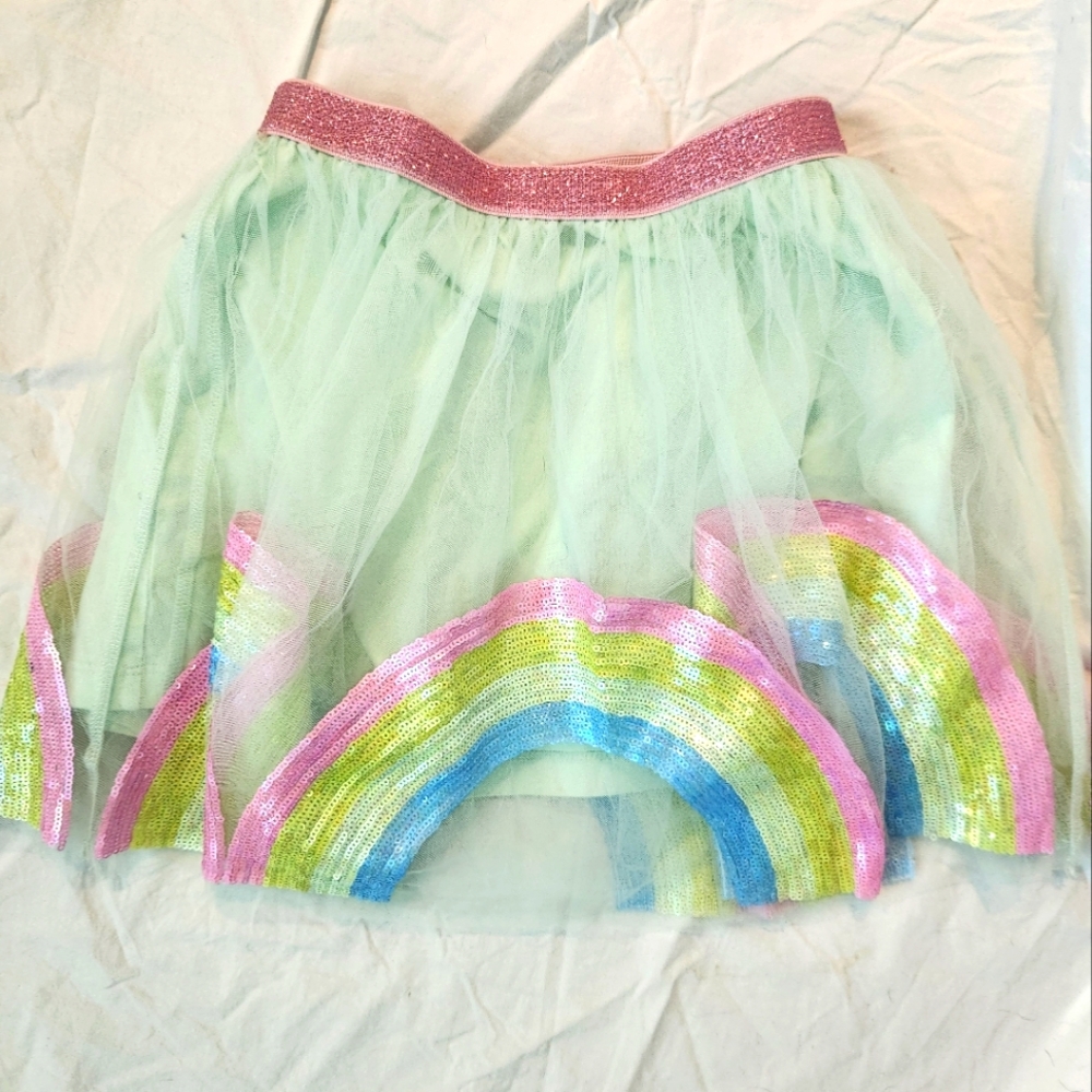 Crew cuts tulle skirt, girls small (4-5). Mint green with rainbows.